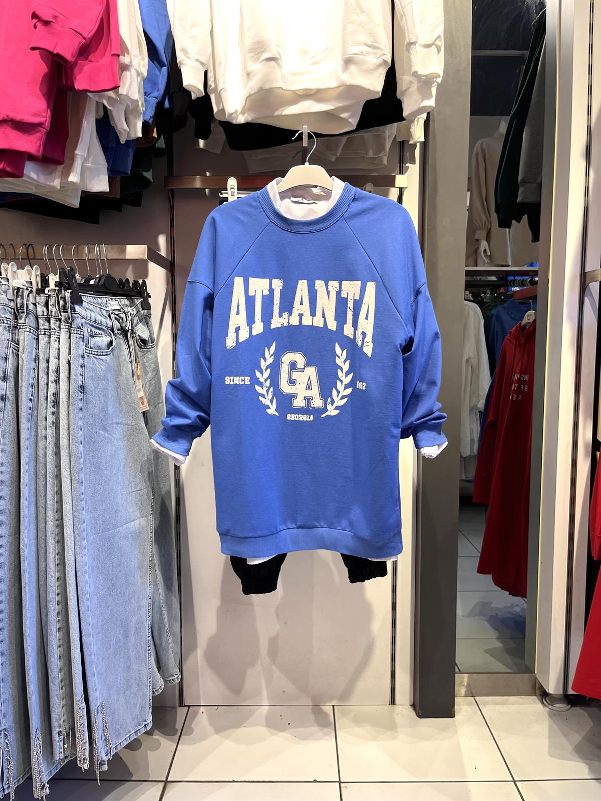 as atlanta baskılı sweat mavi