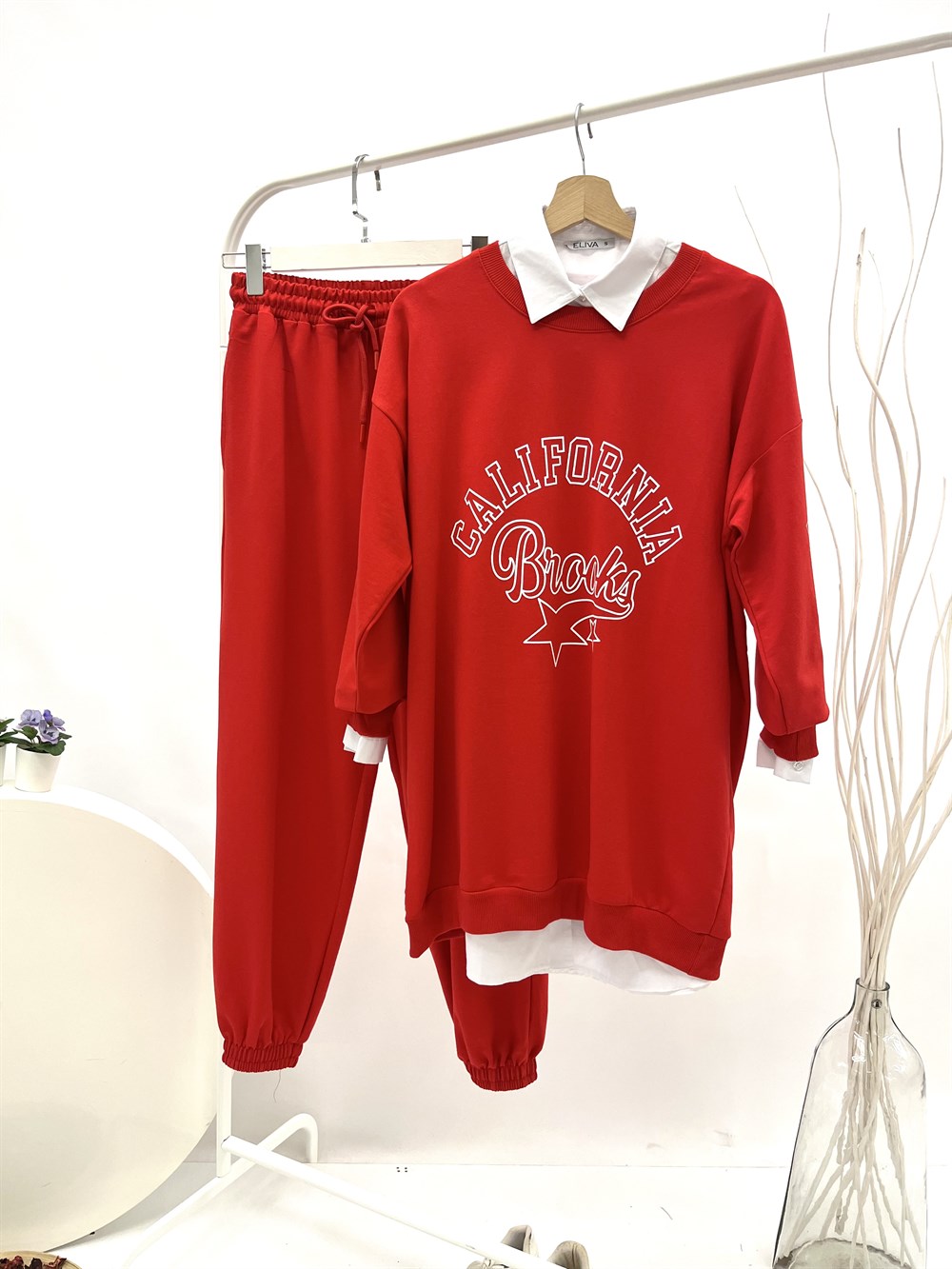 as california yıldızlı sweat kırmızı