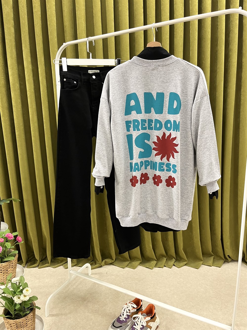 as ön ve arka baskılı nature yazılı sweat gri