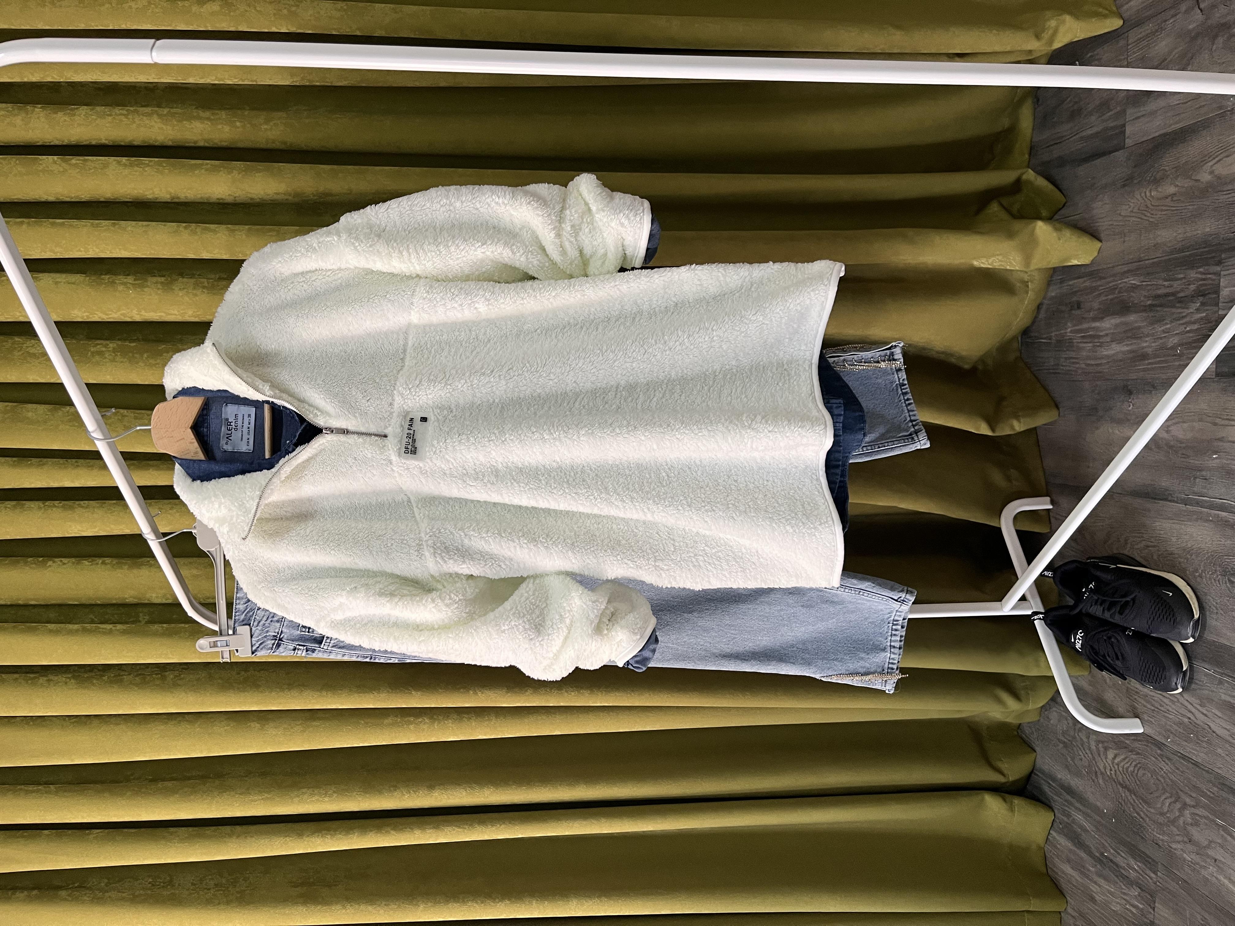 as peluş yarım fermuarı sweat beyaz
