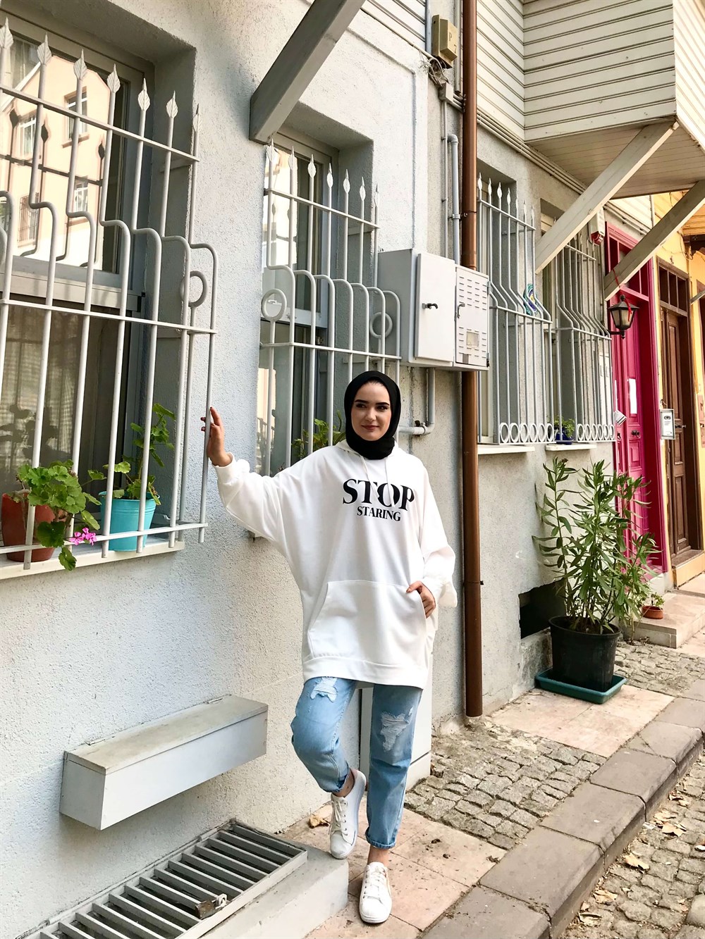 as stop baskılı sweat beyaz