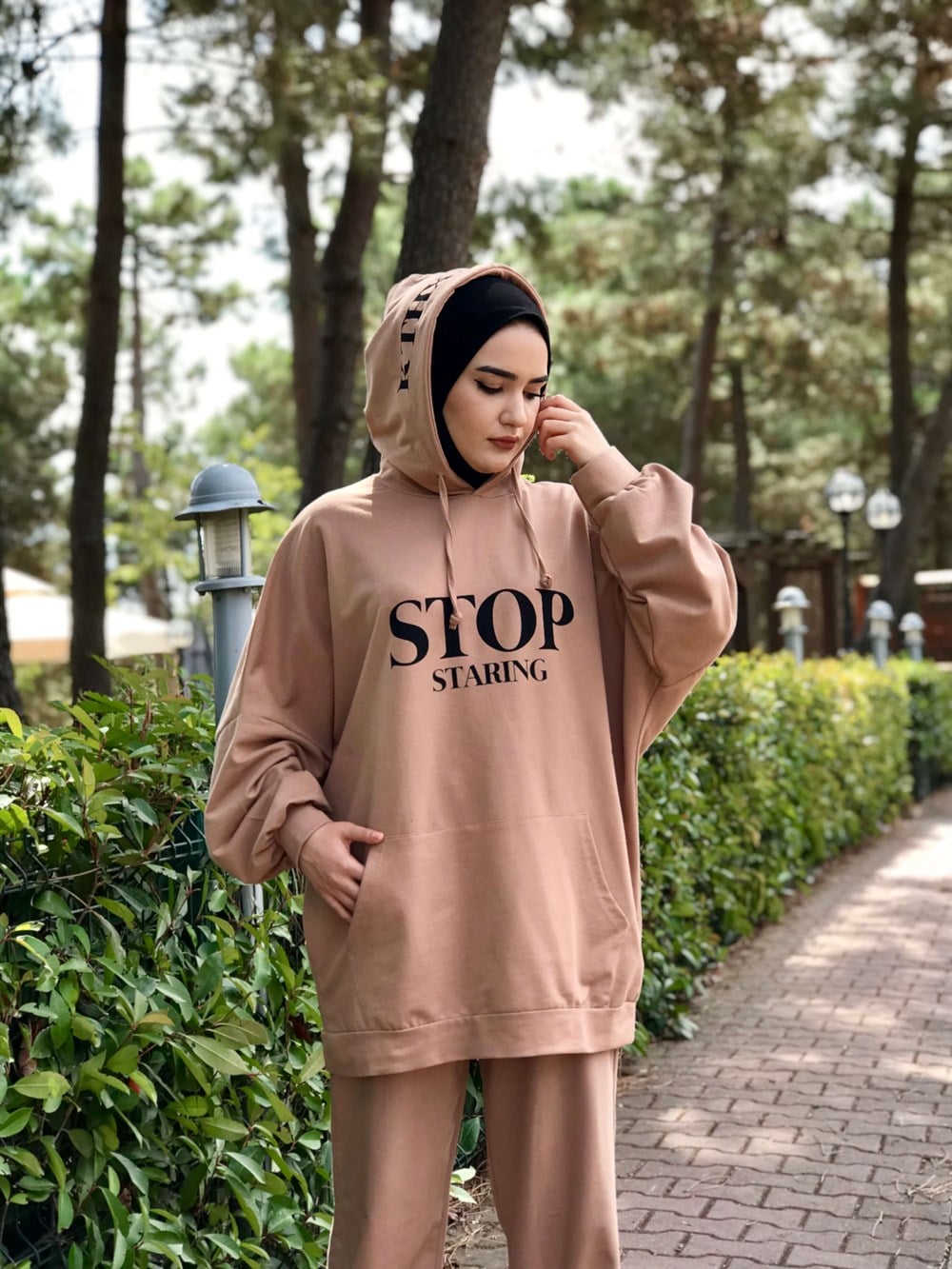 as stop baskılı sweat kahve