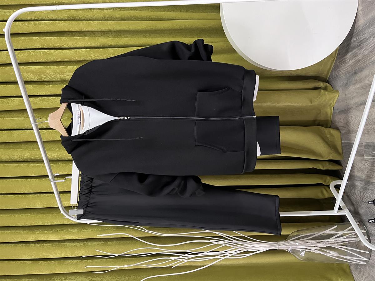 as üç iplik yaka fermuarlı sweat siyah