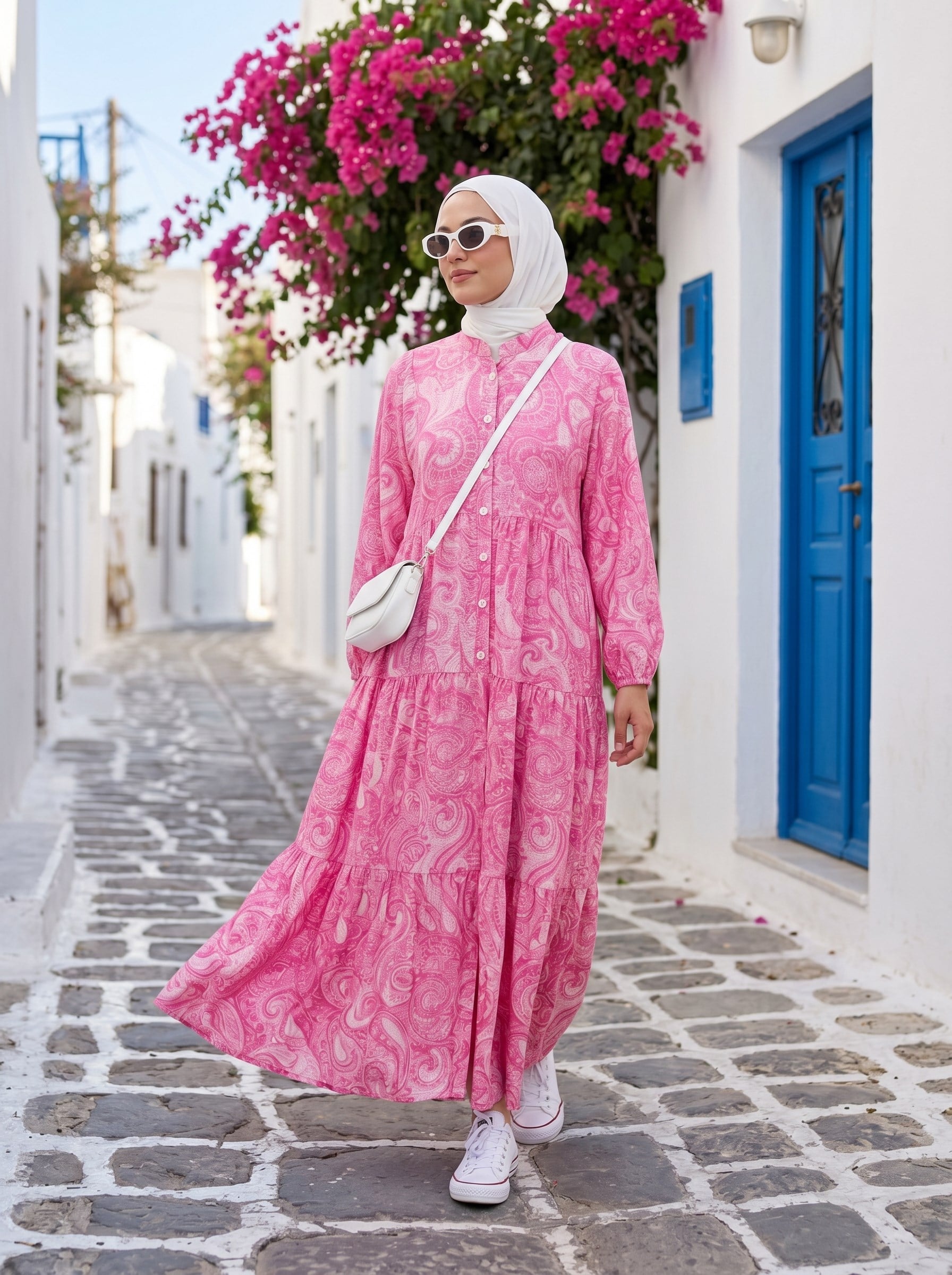 de desenli elbise pembe