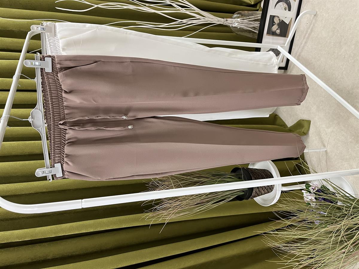 el beli lastikli kumaş pantolon camel