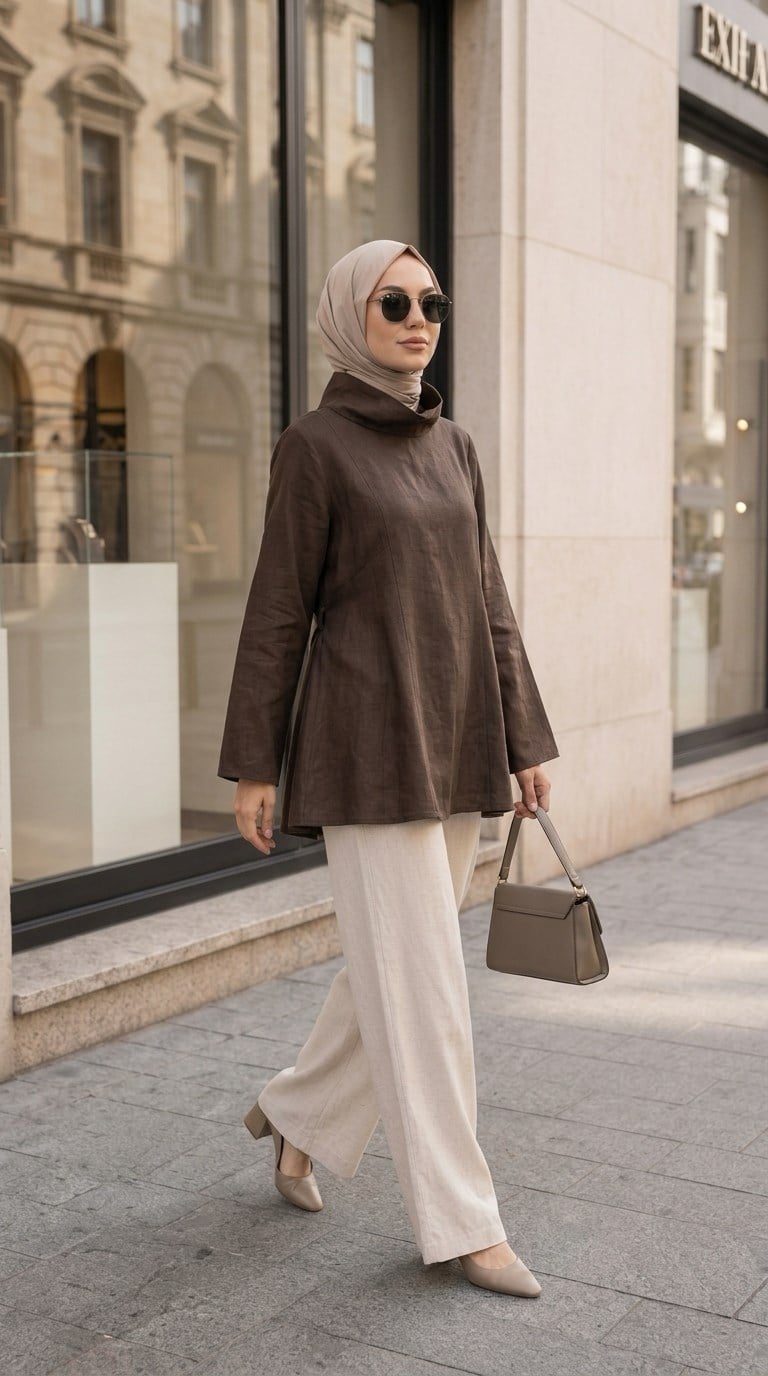 El degaje yaka tunik Kahve
