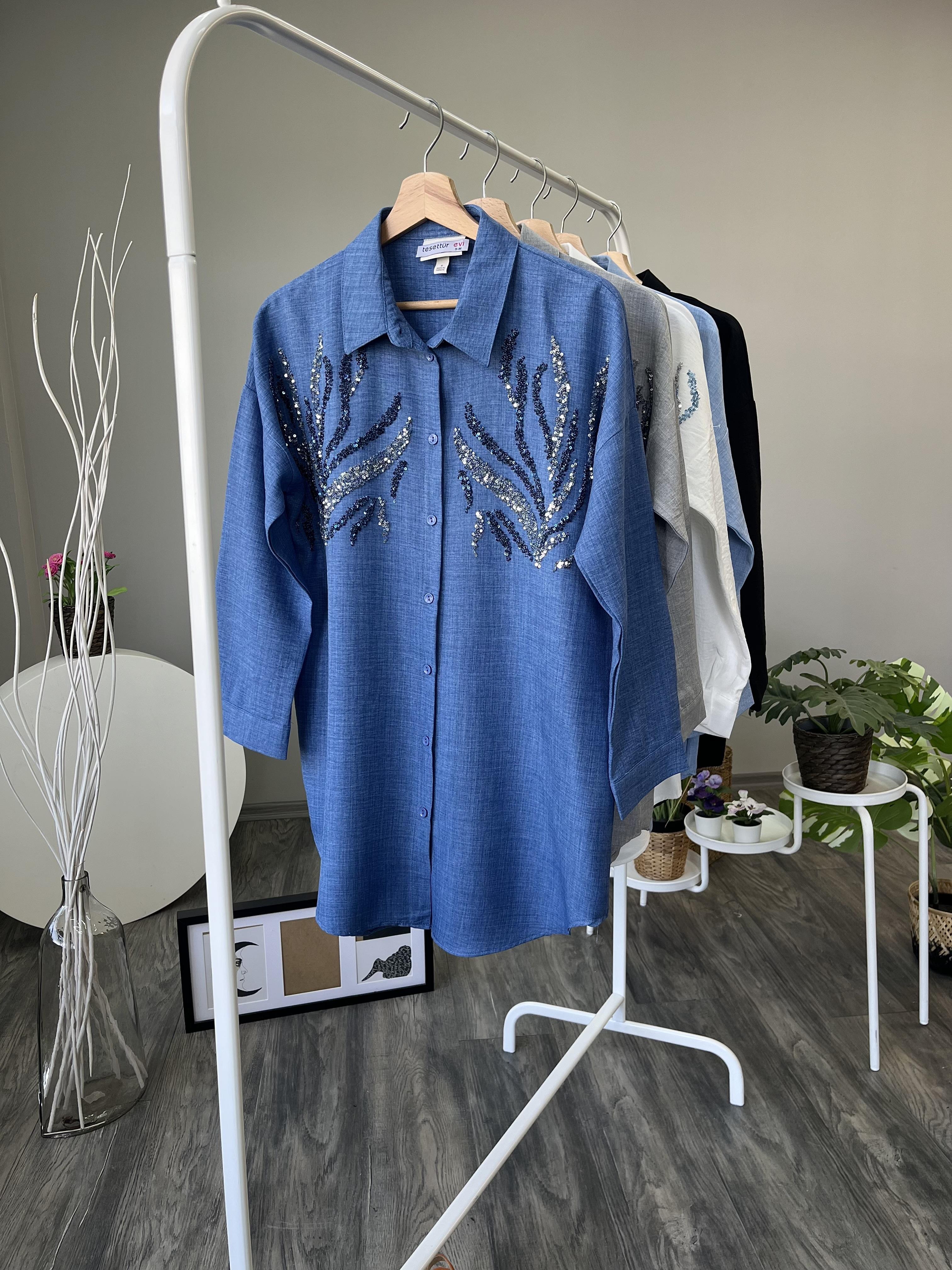 eu önü pullu gömlek lacivert