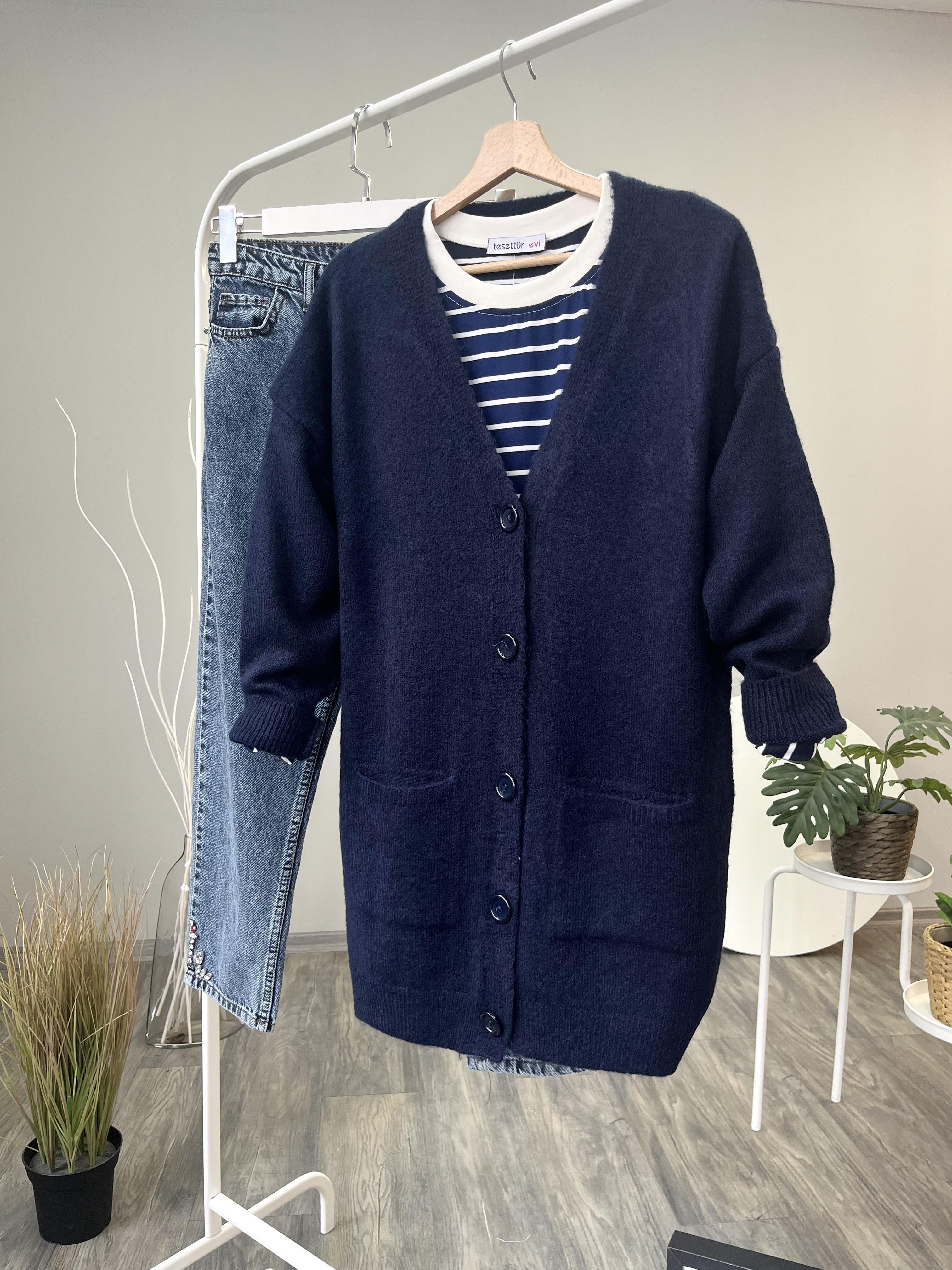 he çift cep hırka lacivert