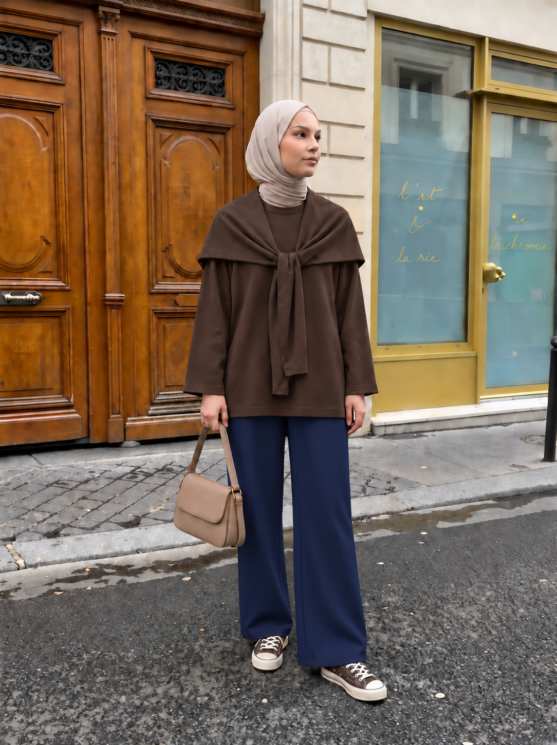 Ke Parçalı Sweatshirt Acı Kahve