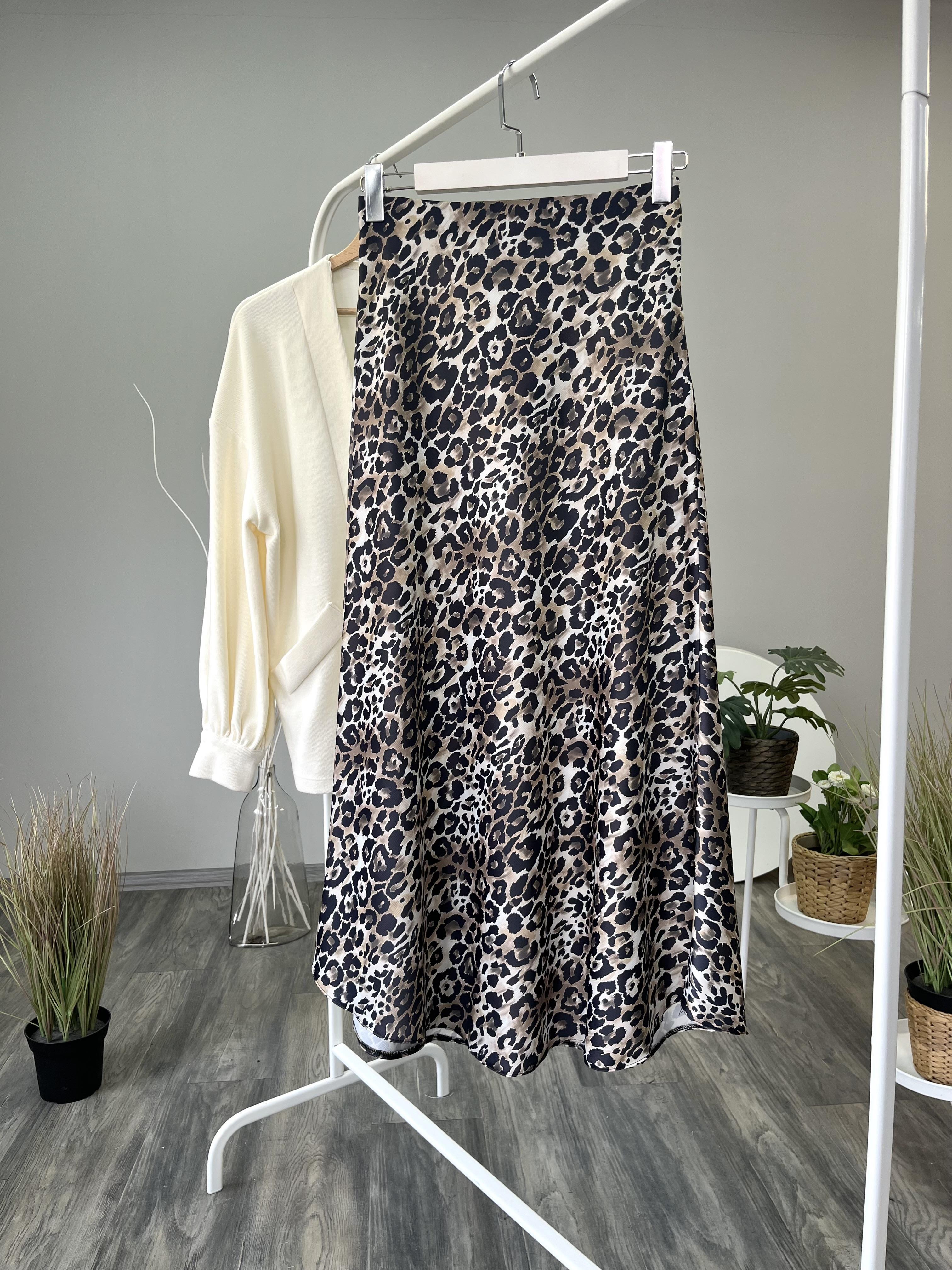 ma leopar desen saten etek 