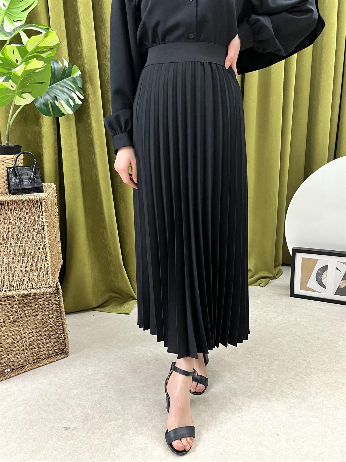 ma pileli kumaş etek siyah