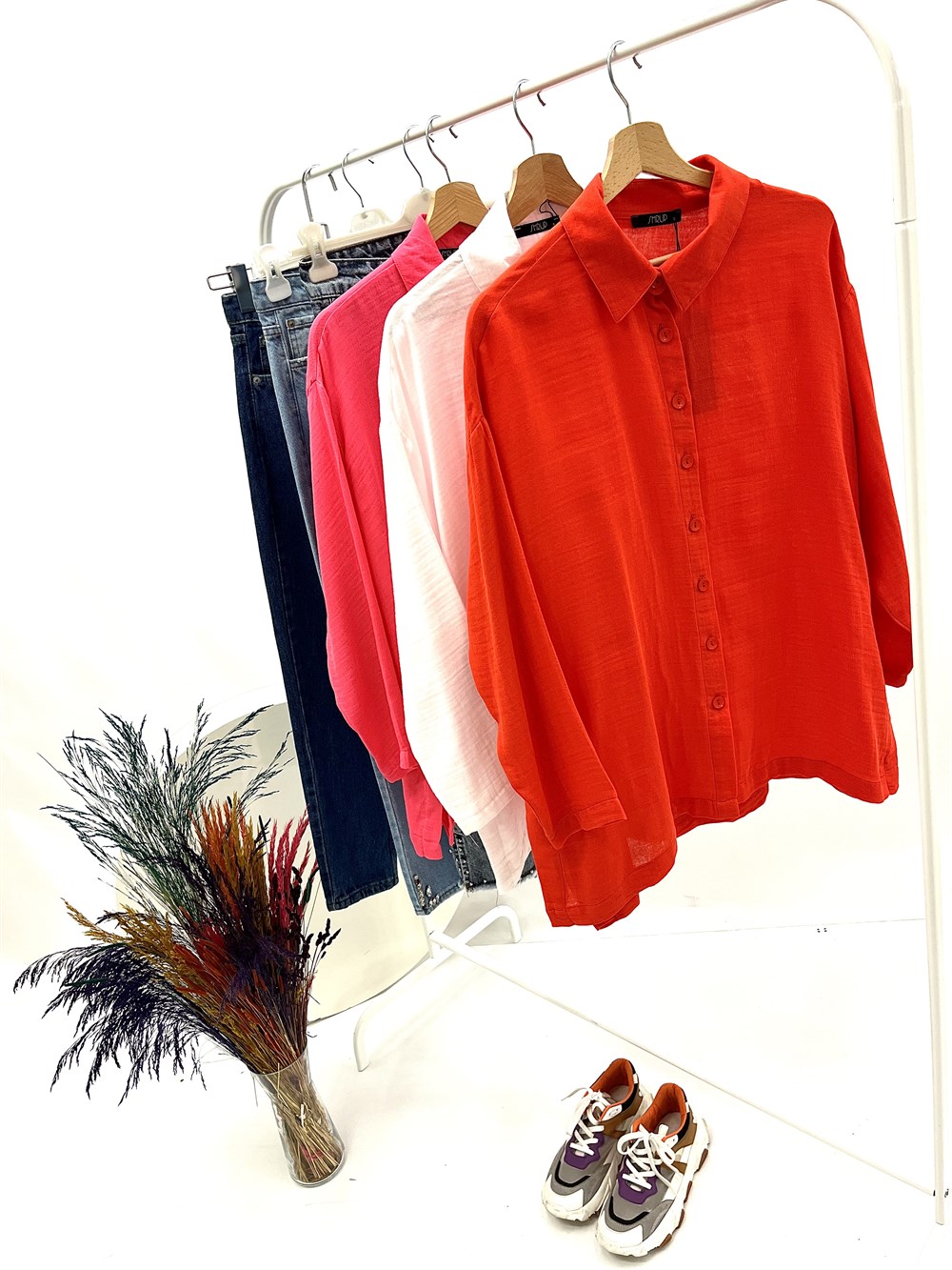 ma yandan yırtmaçlı gömlek kırmızı