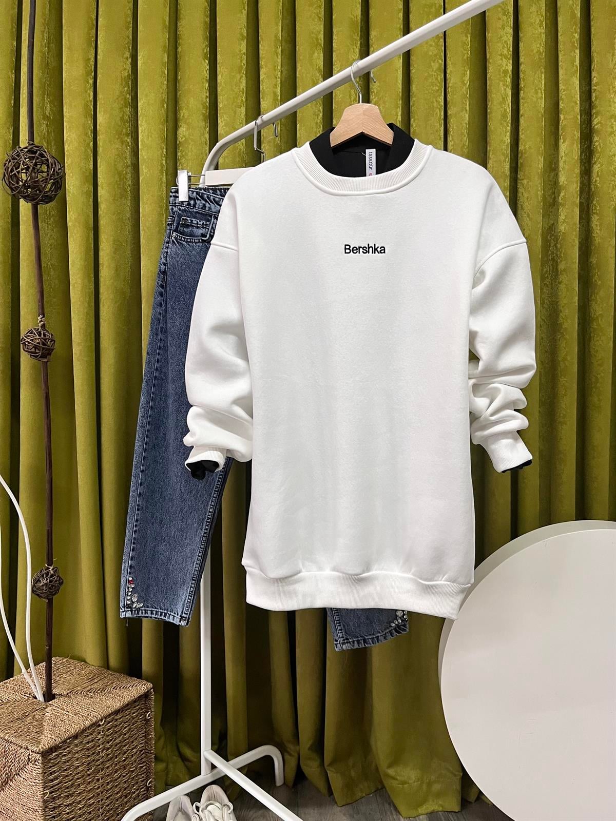 mj bisiklet yaka bershk sweat beyaz