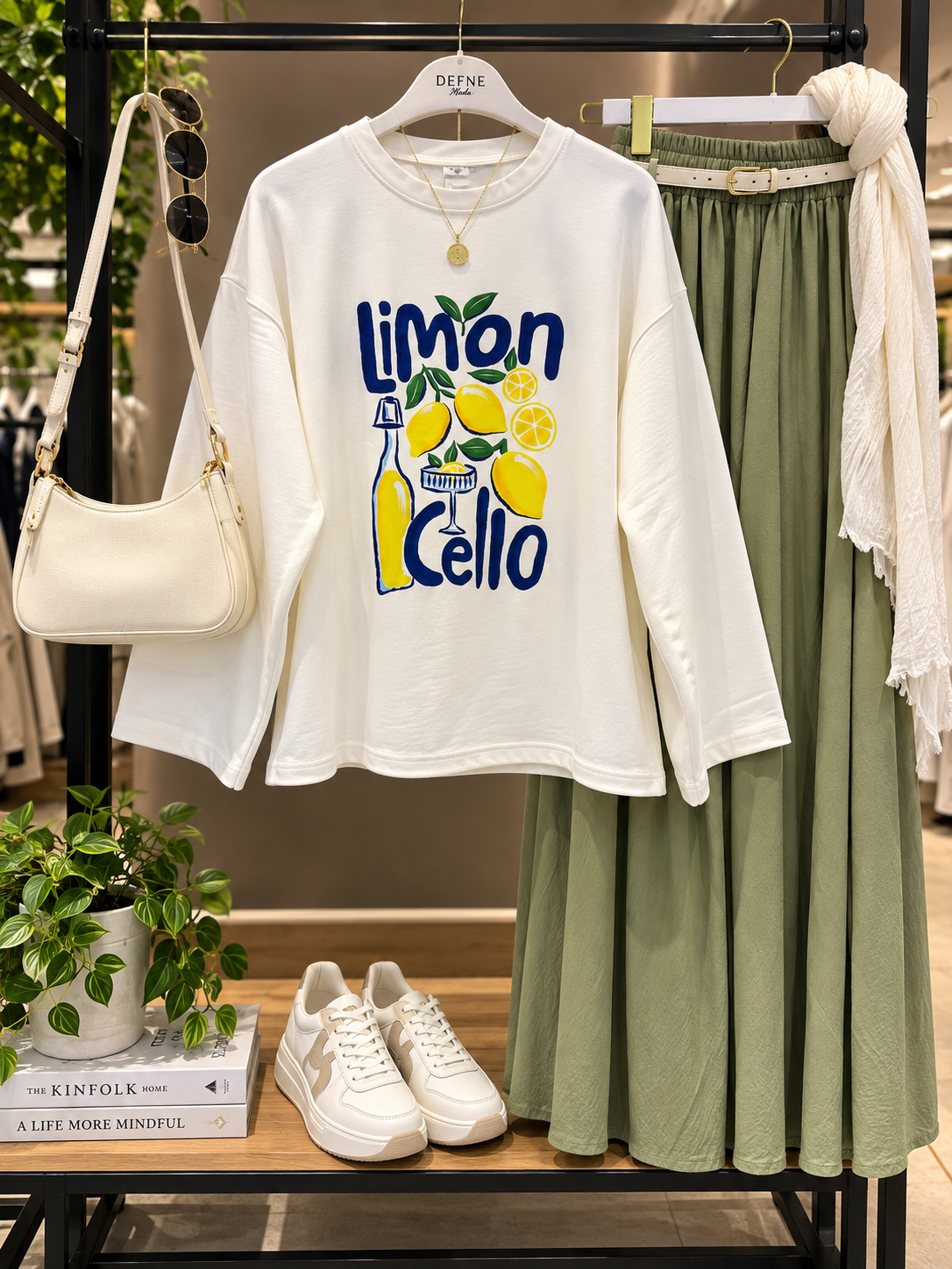 Pe Limon Baskı Sweat Beyaz