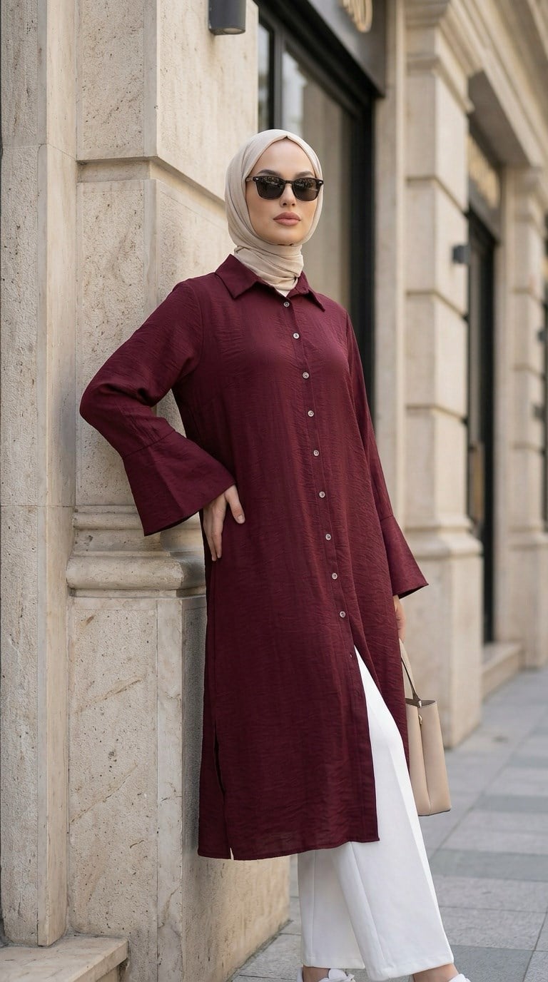 ta düğmeli tunik bordo