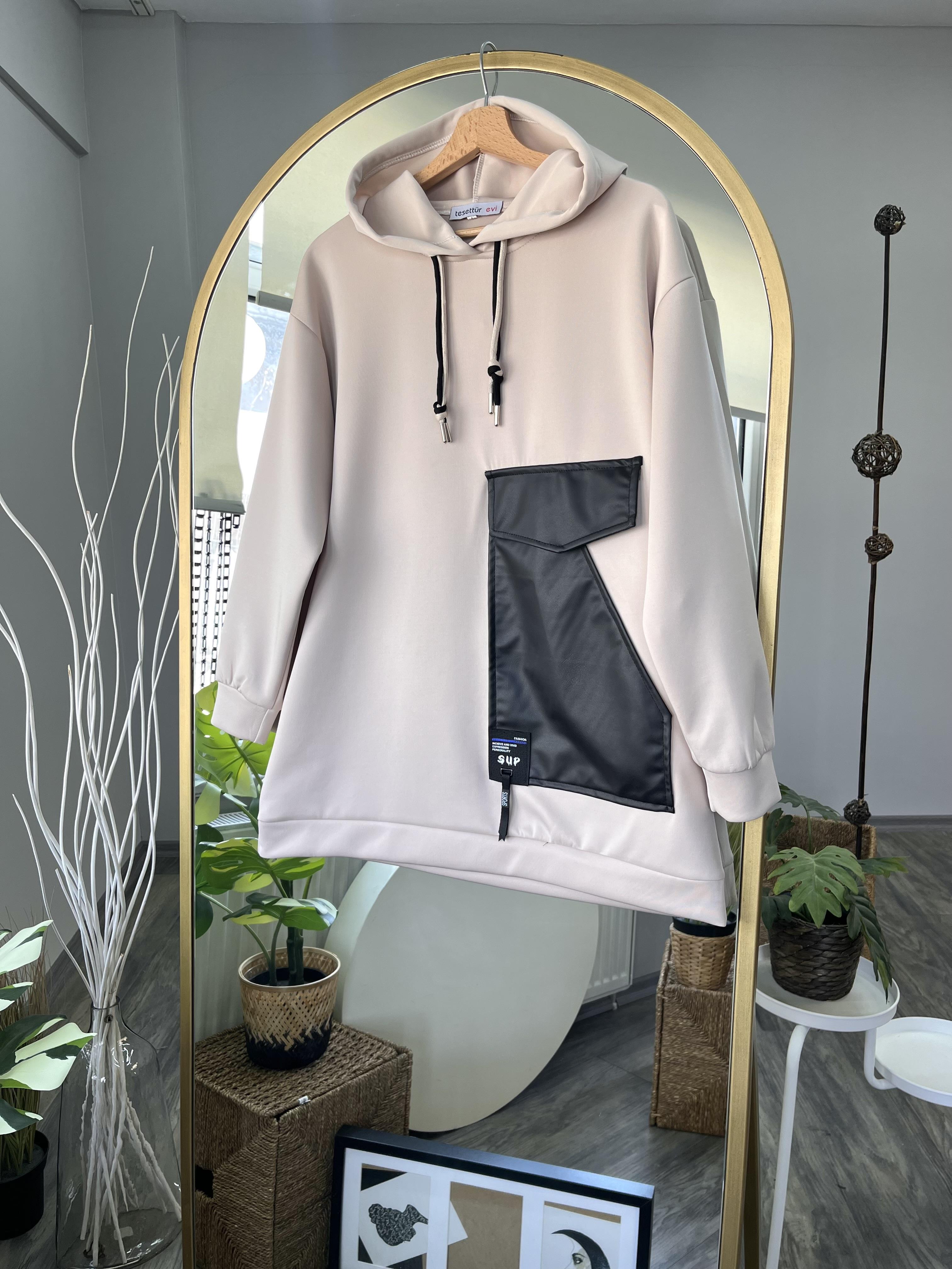 ti deri detaylı scuba sweatshirt bej