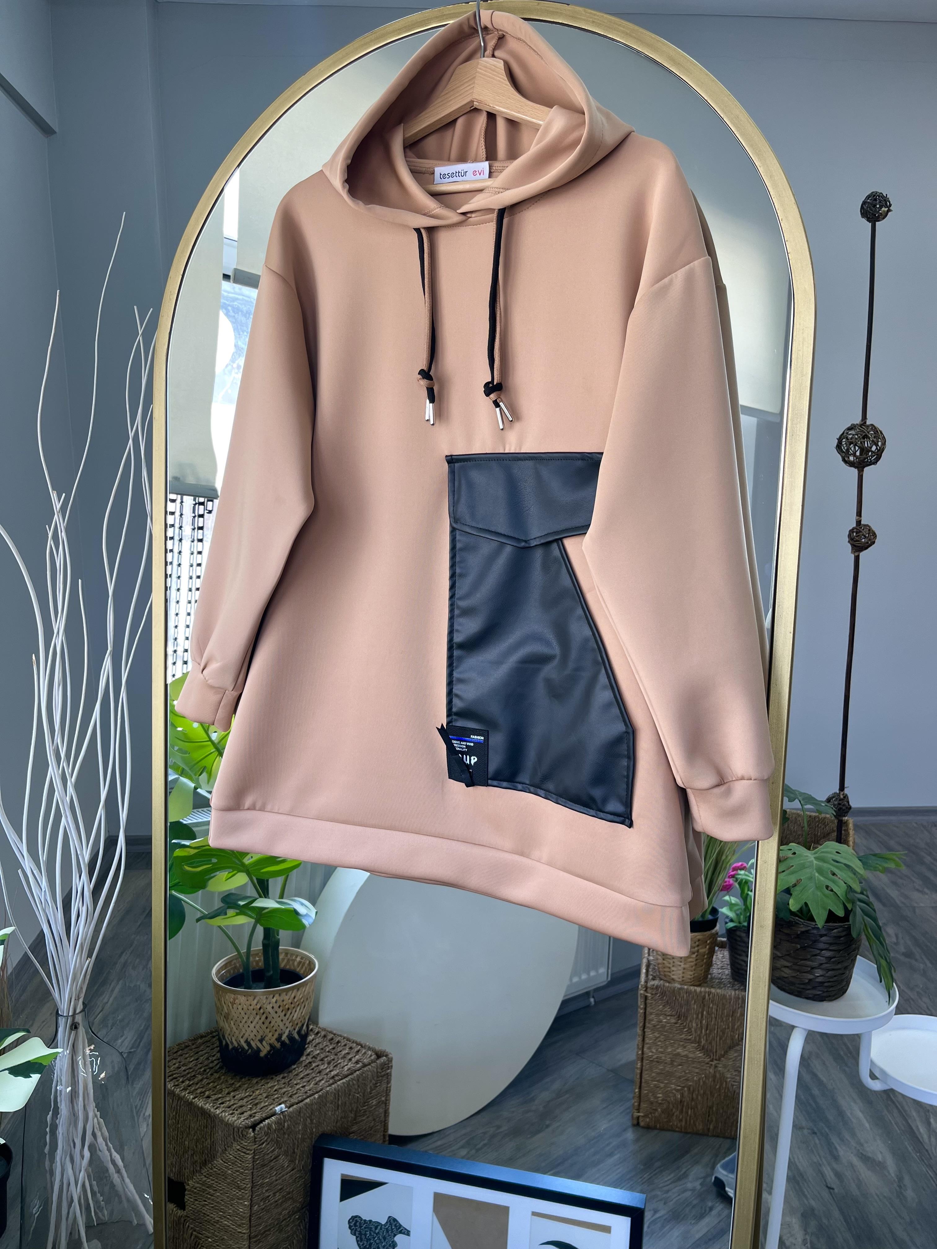 ti deri detaylı scuba sweatshirt kahve
