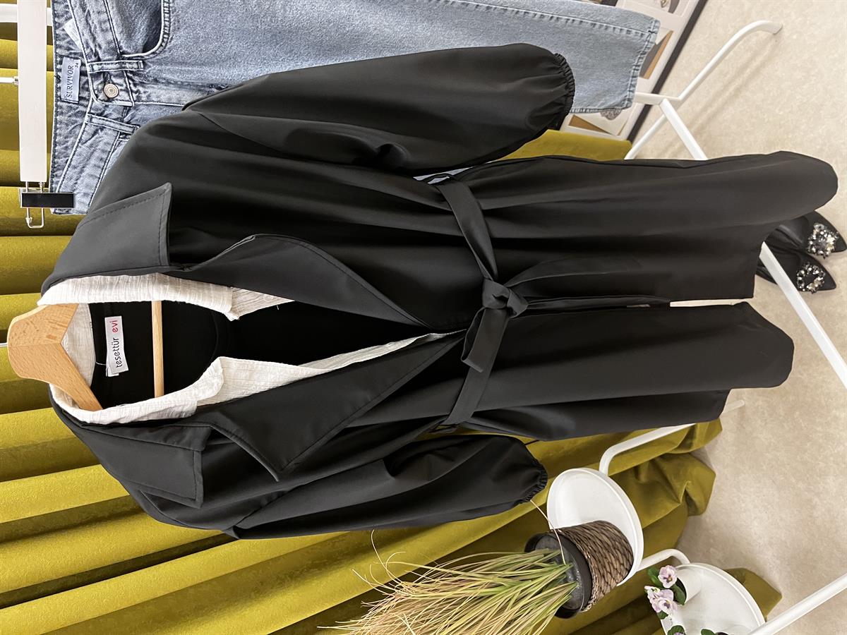 Tn balon kol trençkot siyah 