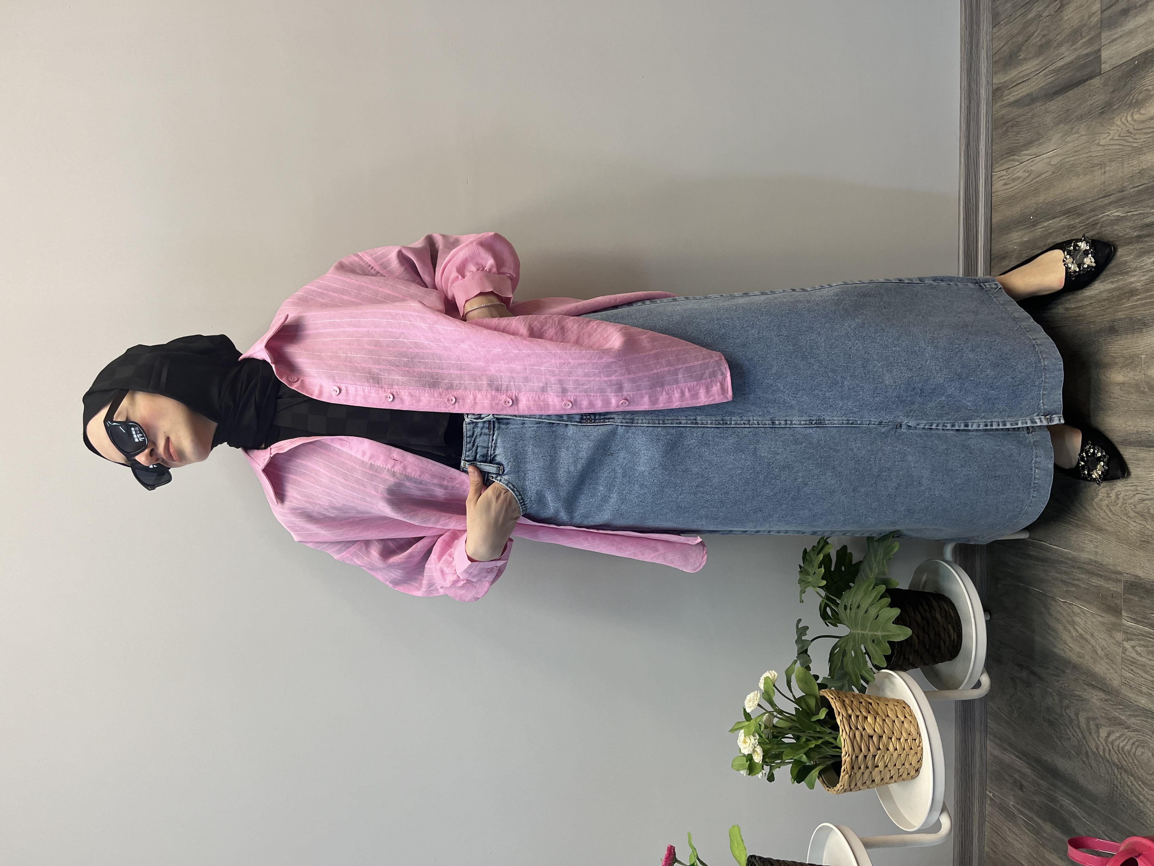 tn kendinden çizgili gömlek pembe