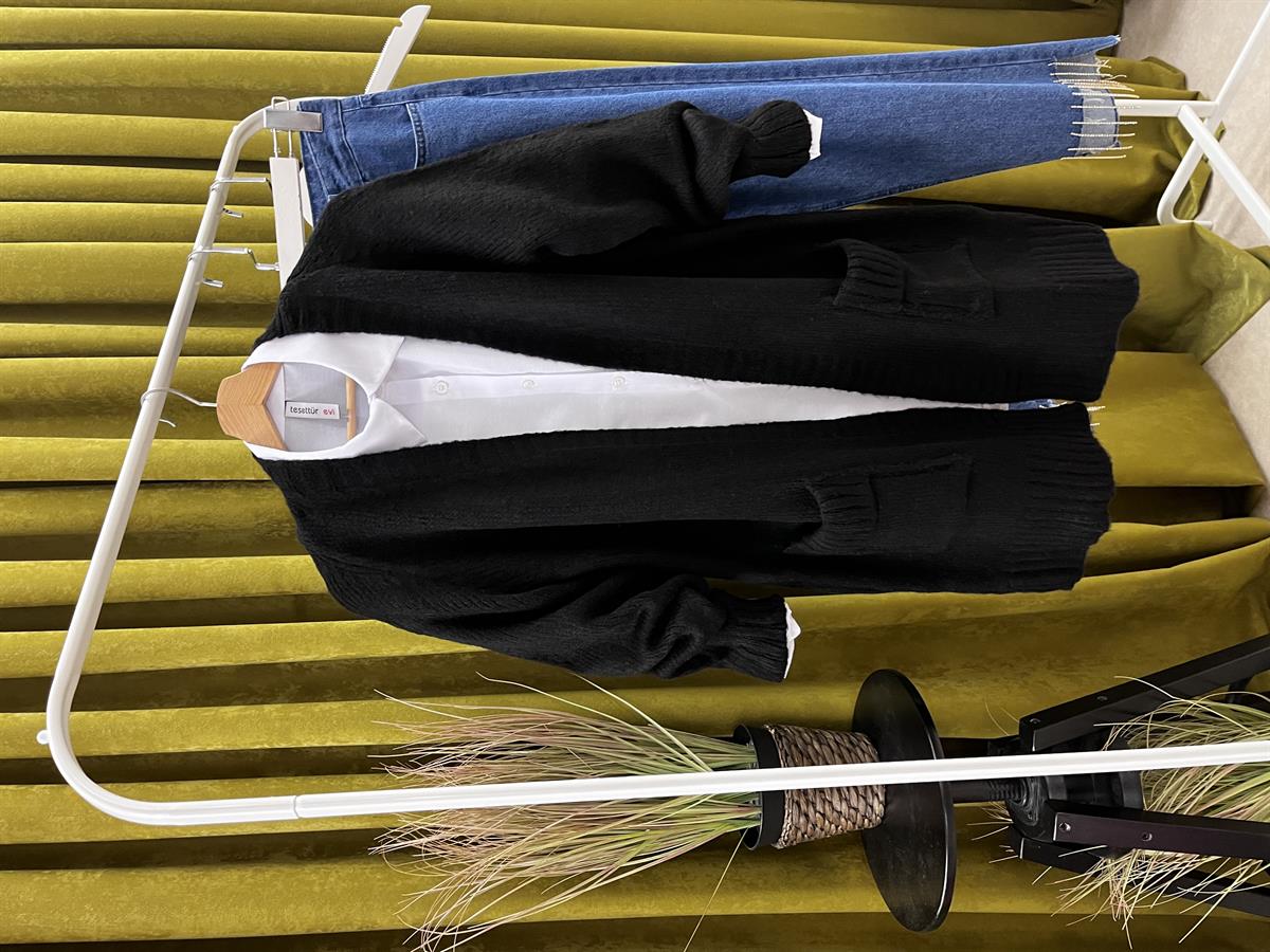 tş çift cep hırka siyah