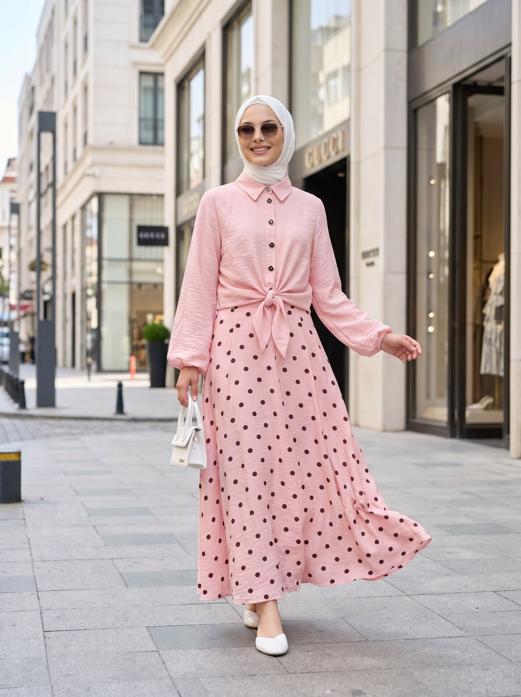 va puantiye etekli takım pembe