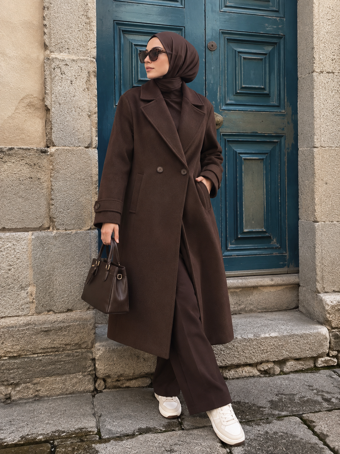 Vv Oversize Çift Düğme Kaban Acı Kahve