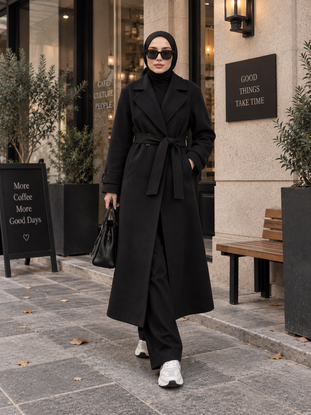 Vv Oversize Çift Düğme Kaşe Kaban Siyah