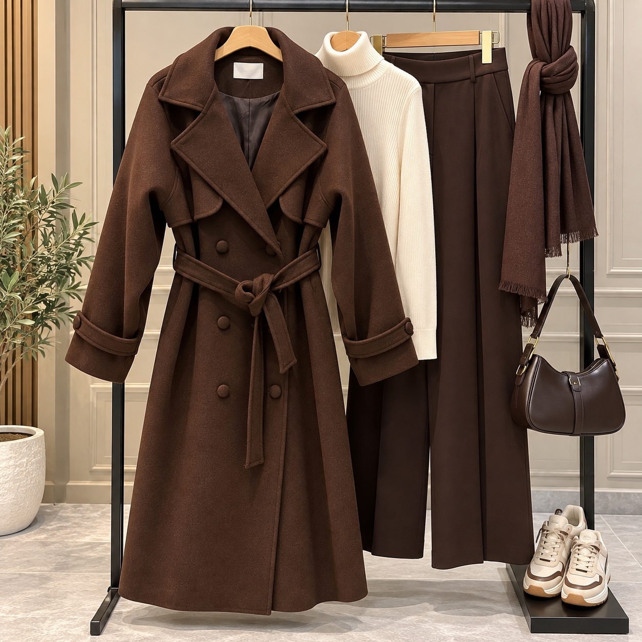 Vv Oversize Kapaklı 6 Düğme Kaşe Kaban Acı Kahve