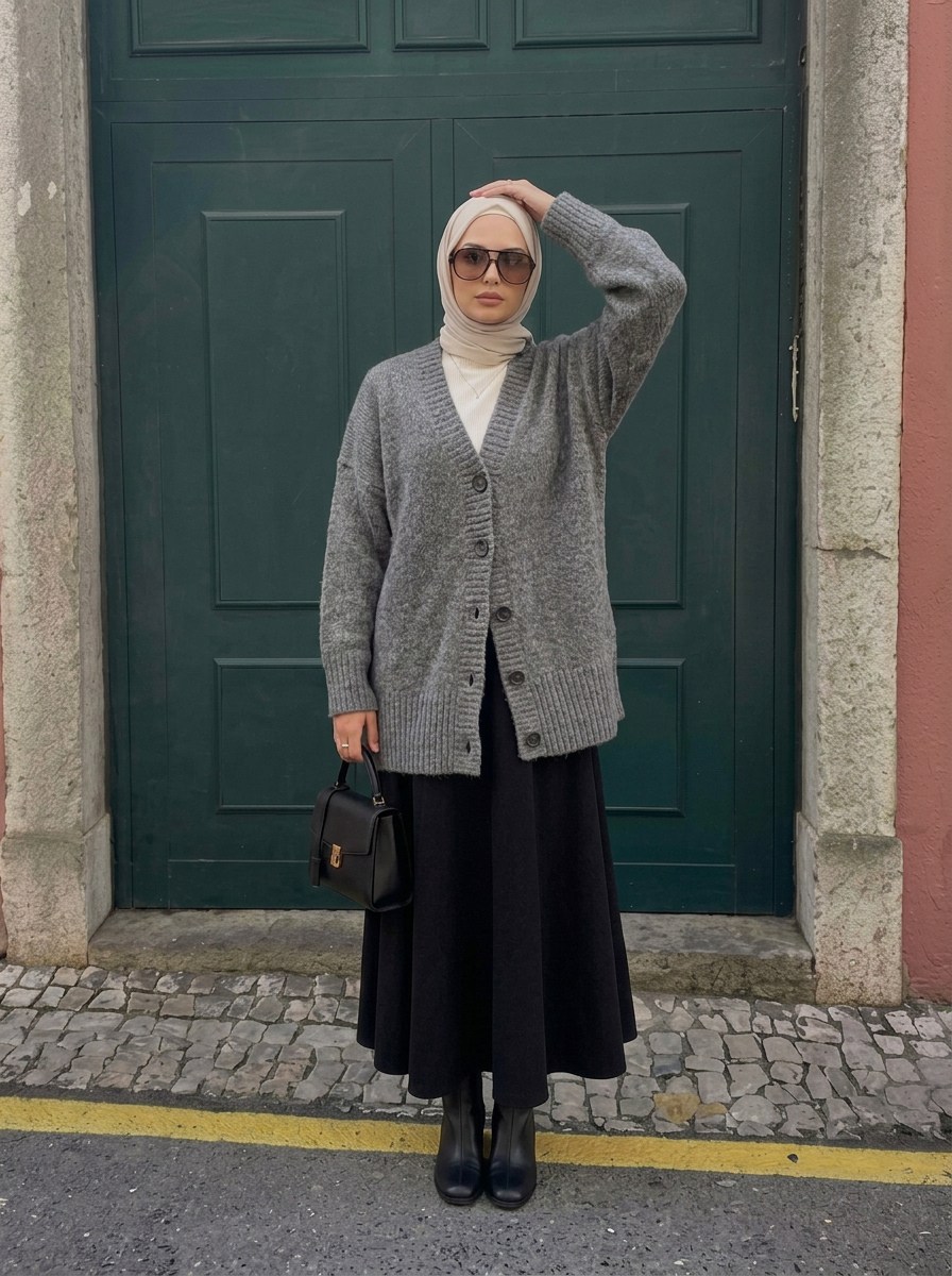 Yn Oversize Triko Hırka Antrasit