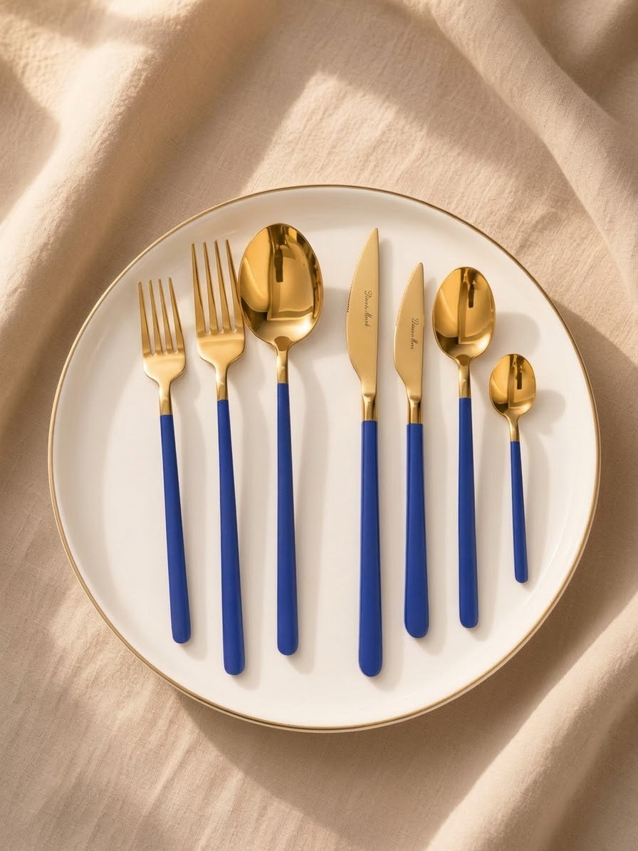 Allegra 42 Parça Titanyum Gold Blue Yemek Çatal Kaşık Bıçak seti