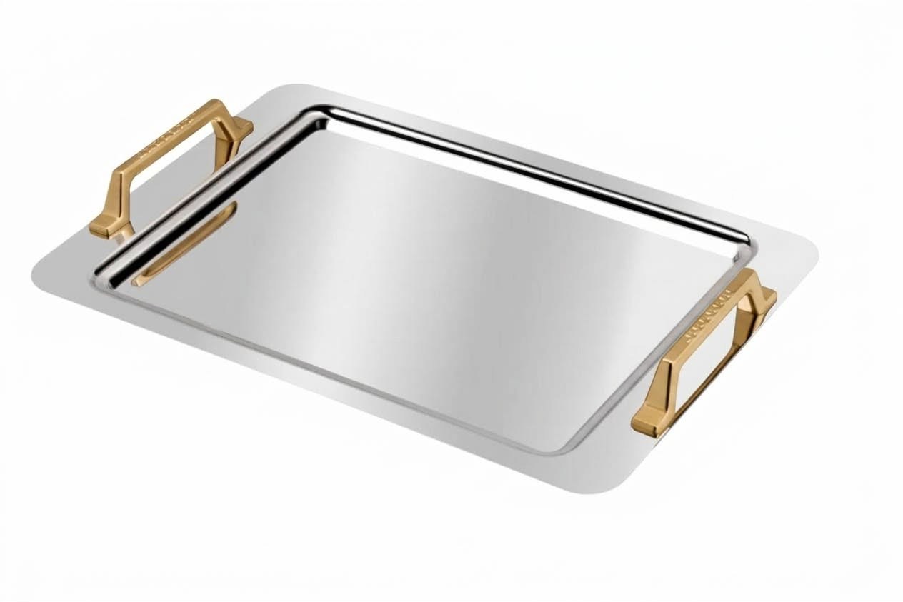 DİKDÖRTKEN İNCE KARE GOLD KULP TEPSİ