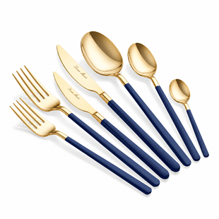 Allegra 42 Parça Titanyum Gold Blue Yemek Çatal Kaşık Bıçak seti