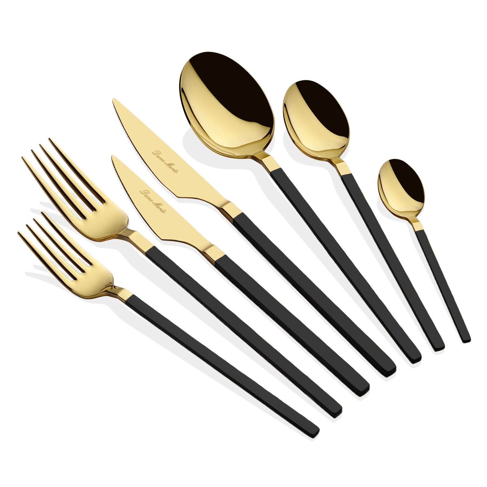 Carre 42 Parça Titanyum Gold Black Çatal Kaşık Bıçak Seti