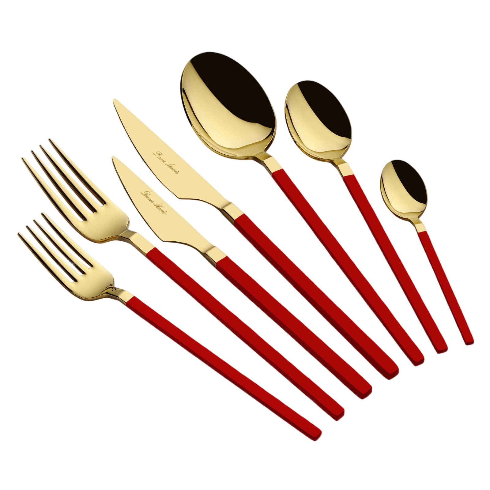 Carre 42 Parça Titanyum Gold Red Çatal Kaşık Bıçak Seti