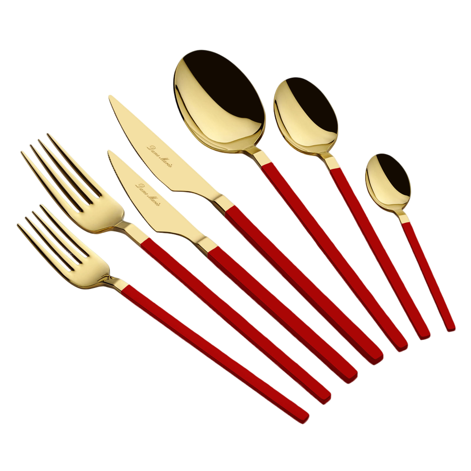 Carre 42 Parça Titanyum Gold Red Çatal Kaşık Bıçak Seti