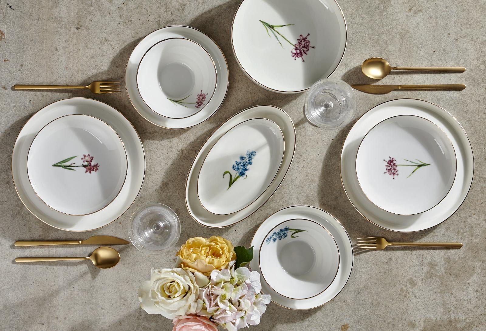 Pure Fleur 54 Parça Porselen Yemek Takımı