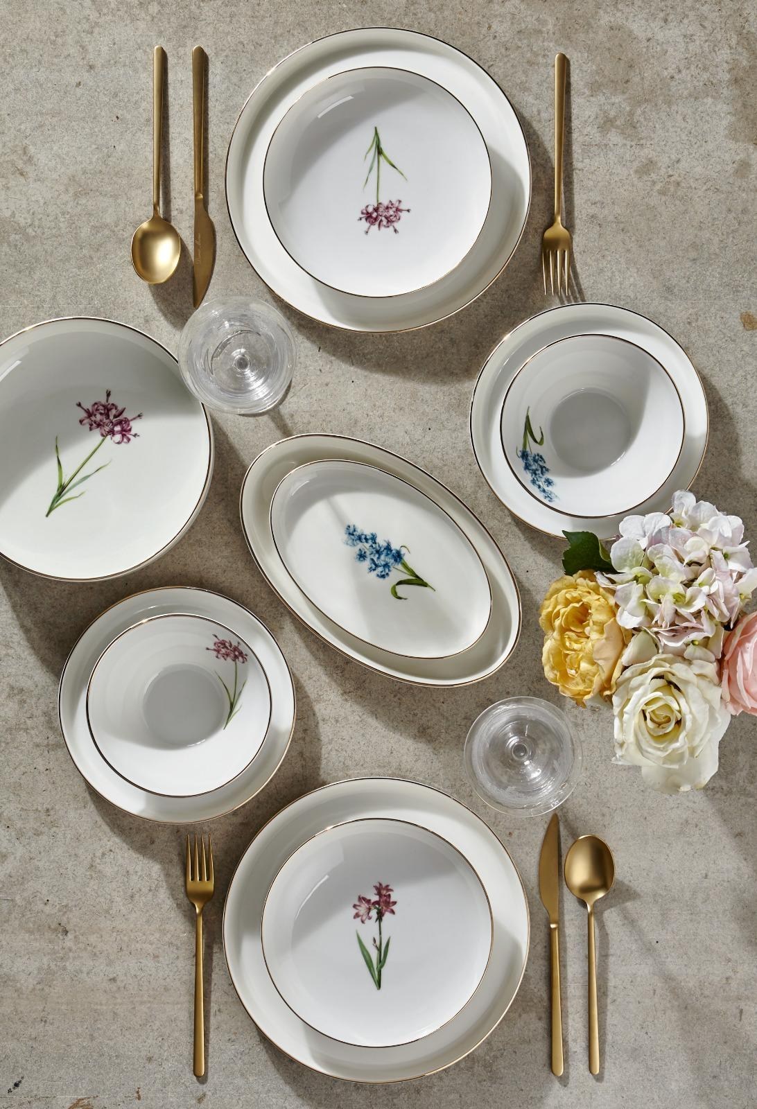 Pure Fleur 54 Parça Porselen Yemek Takımı