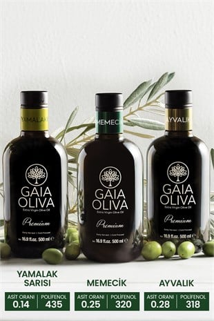 3lü Premium Ayvalık, Premium Memecik ve Premium Yamalak Sarısı 500 ml Erken Hasat Natürel Sızma Zeytinyağı