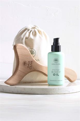 Vücut Yağı ve Ahşap Masaj Aleti Seti