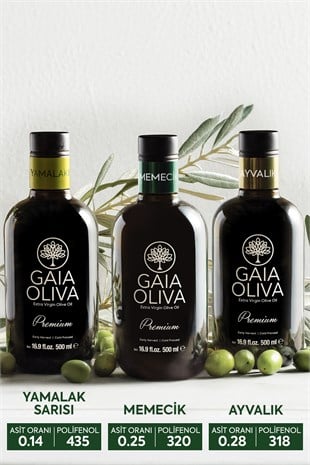 3lü Premium Ayvalık, Premium Memecik ve Premium Yamalak Sarısı 500 ml Erken Hasat Natürel Sızma Zeytinyağı