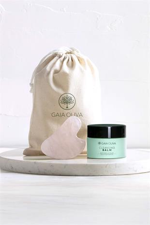 Temizleyici Balm ve Pembe Kuvars Gua Sha Masaj Taşı Seti