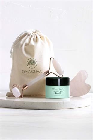 Temizleyici Balm, Pembe Kuvars Face Roller ve Gua Sha Masaj Taşı Seti