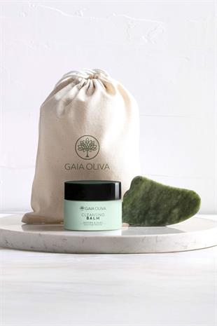 Temizleyici Balm ve Yeşim Gua Sha Masaj Taşı Seti