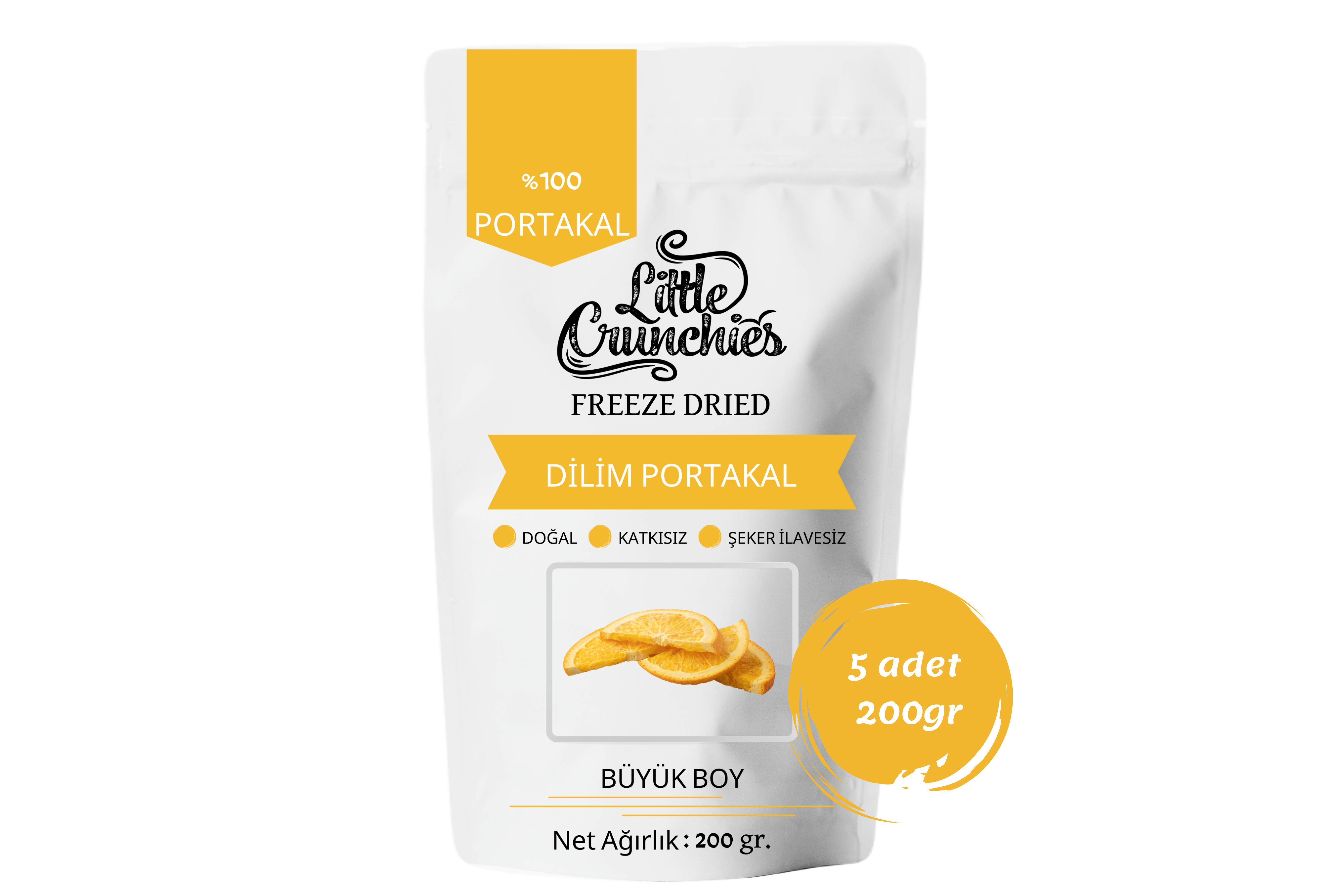 Freeze Dried Dilim Portakal - 1 Kg. - Büyük Boy - Dondurularak Kurutulmuş 5x200 Gr.