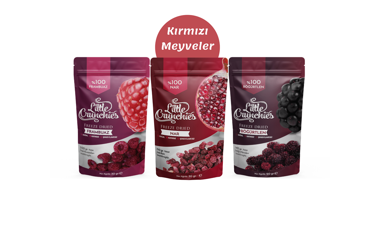 Freeze Dried Kırmızı Meyveler - Frambuaz, Nar, Böğürtlen Dondurularak Kurutulmuş Karma Paket