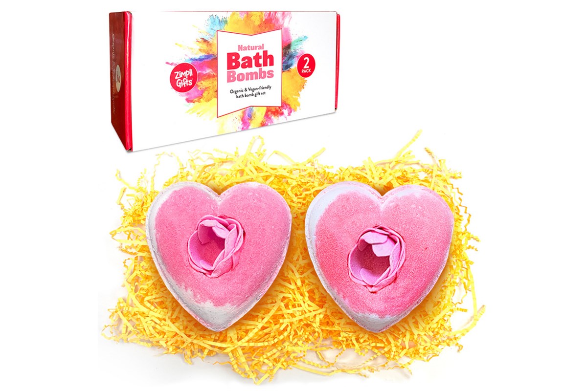 2'li Kalp Bath Bombs Doğal Organik&Vegan Banyo Topu Nem Topu Banyo Bombası Hediye Seti 2x90 gr