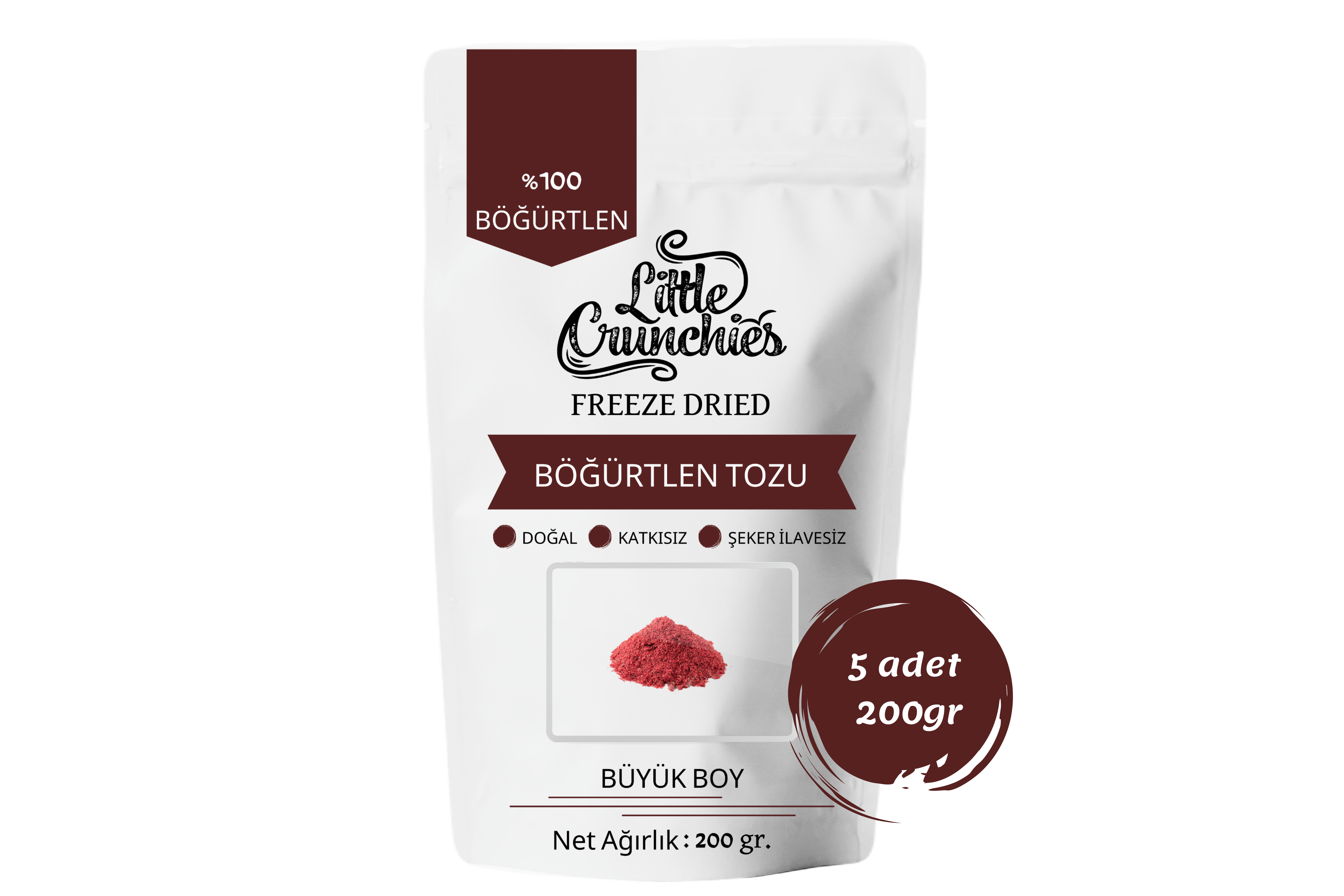 Freeze Dried Böğürtlen Tozu - 1 Kg. - Büyük Boy - Dondurularak Kurutulmuş 5x200 Gr.
