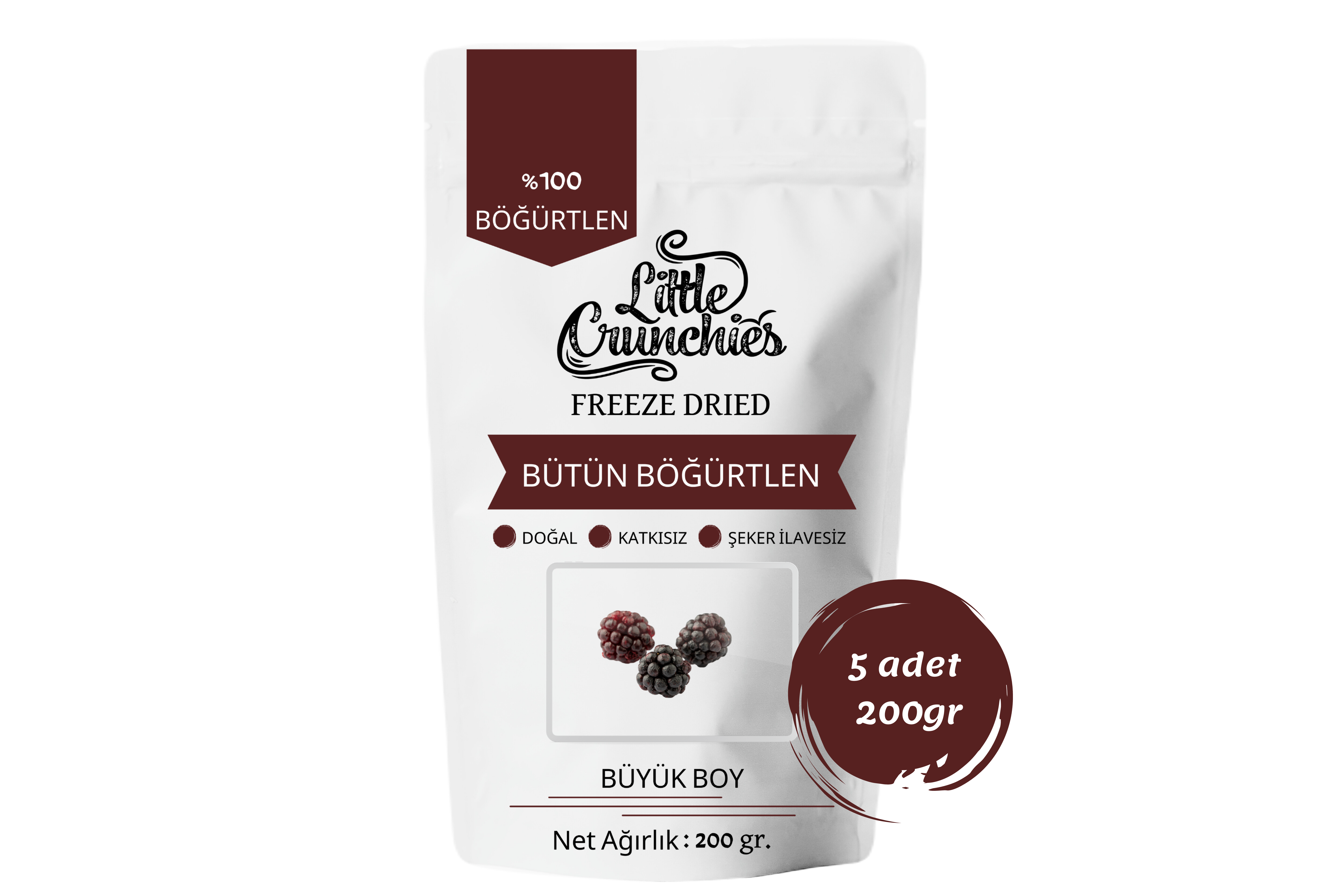 Freeze Dried Bütün Böğürtlen - 1 Kg. - Büyük Boy - Dondurularak Kurutulmuş 5x200 Gr.