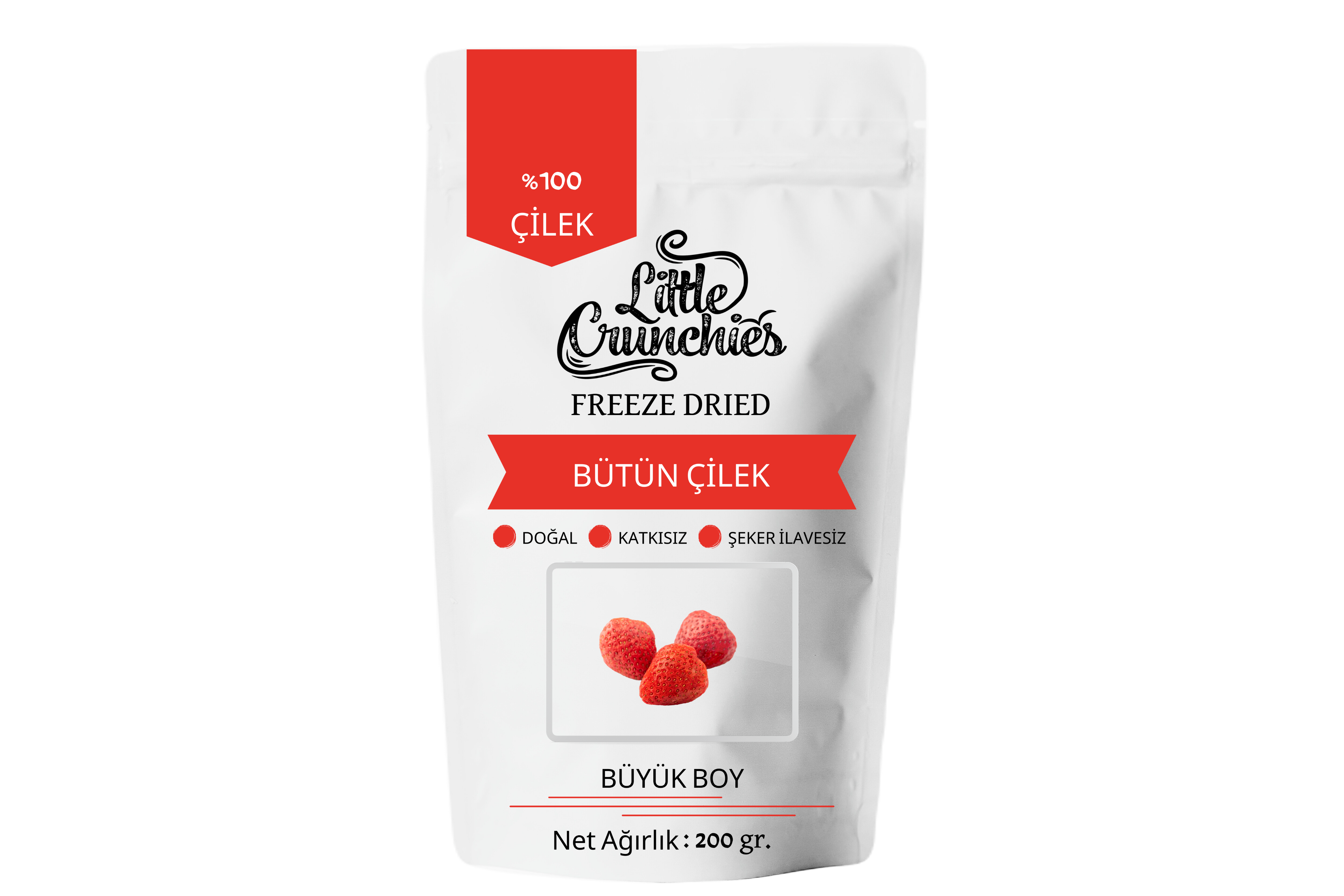 Freeze Dried Bütün Çilek Büyük Boy - Dondurularak Kurutulmuş - 200 Gr.