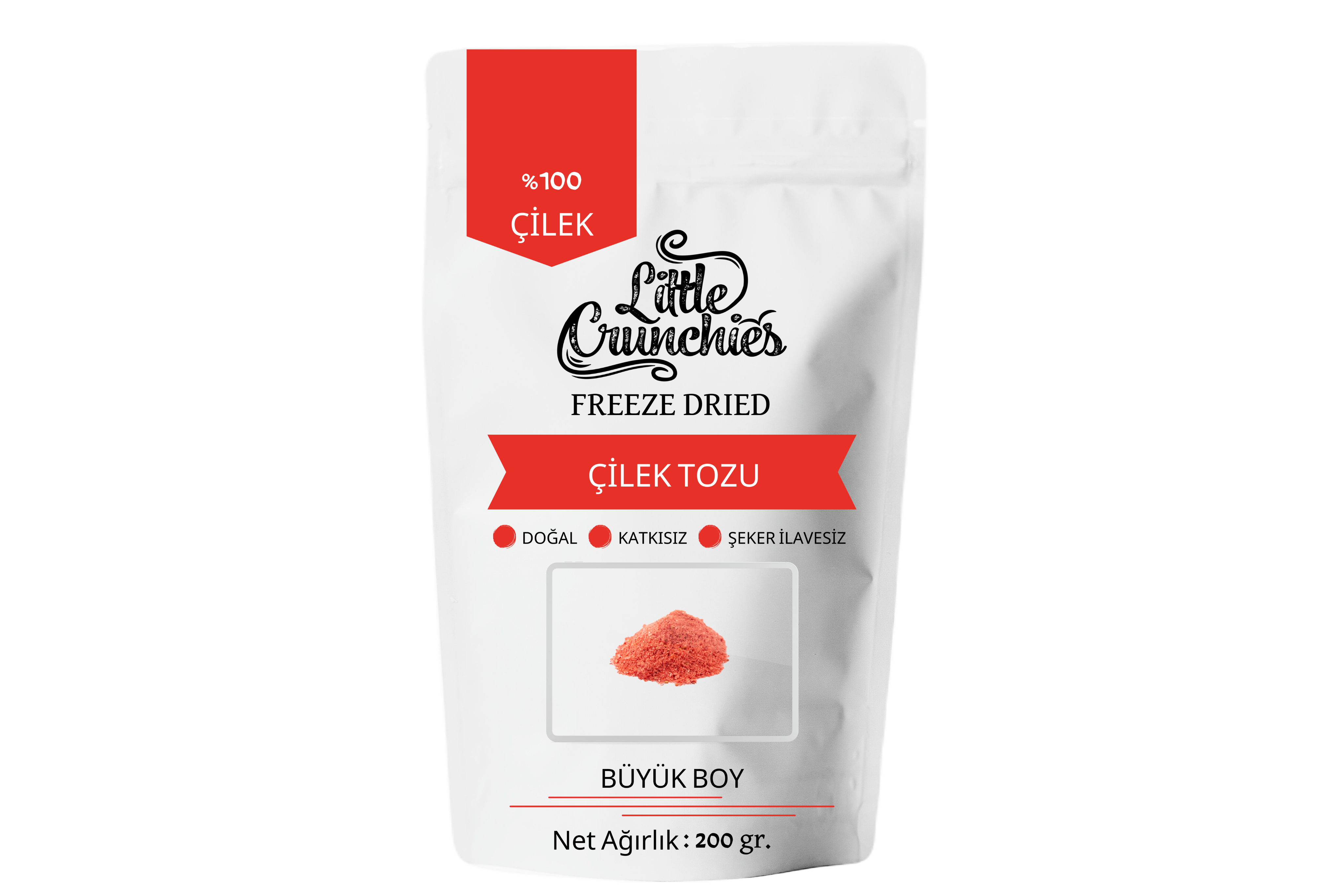 Freeze Dried Çilek Tozu Büyük Boy - Dondurularak Kurutulmuş - 200 Gr.